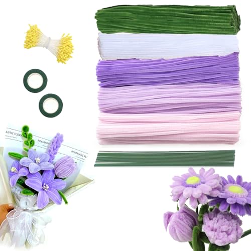 Abhpjuy Pfeifenreiniger Blumen Set 500 Stück Pfeifenputzer zum Basteln, 5 Farben Pipe Cleaner für Blumenstrauß DIY Dekorationen von Abhpjuy