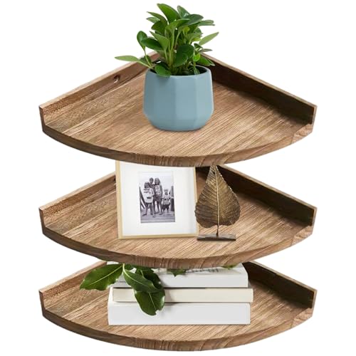 Abibiocy 3pcs schwimmende Eckregale, 11x11x2 Holz Vintage -Eckwandregal, kleine Regalwandhalterung für Schlafzimmer, Küche, Wohnzimmer und Badezimmer von Abibiocy