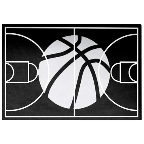 Abibiocy Basketballplatz Teppich, 47 x 63 Zoll weiches Flanell-Flanell-Zimmer Teppich, Cooler Sportteppich für Zuhause von Abibiocy