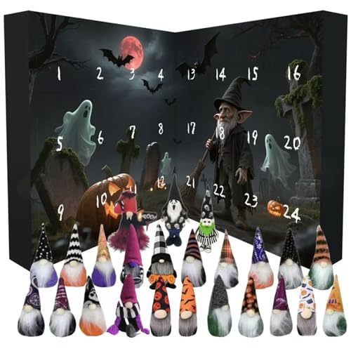 Halloween Adventskalender 2025, 24 Tage Gnomes Countdown -Kalender mit klassischer Puppe, Halloween Dekorationen für Zuhause von Abibiocy