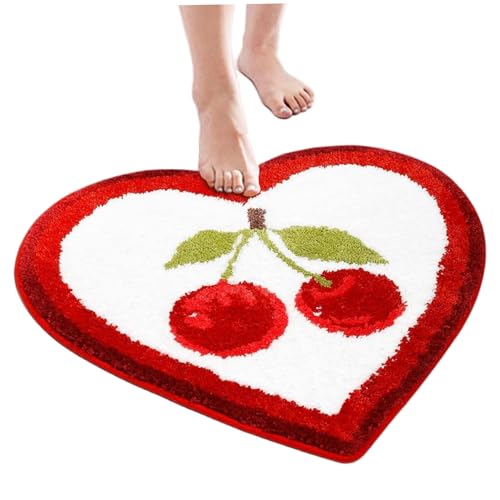 Herzteppich, 24x24 Zoll weich absorbierende Kirschduschenteppich, Nicht schlupfbare Kirschbadmatte für Schlafzimmer Badezimmer Herzteppich, 24x24 Zoll weich absorbierende Kirschduschenteppich, Nicht schlupfbare Kirschbadmatte für Schlafzimmer Badezimmer von Abibiocy