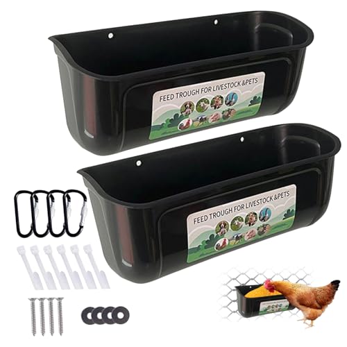Hühnerfutterläder 2pcs Hühnerwasserfutterlehr Großwassertrog Geflügel mit Installationszubehör hängen Eimer für Viehschwarzschicken von Abibiocy