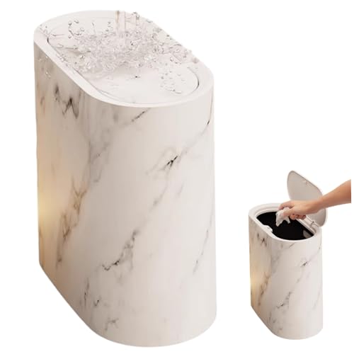 Schmaler Badezimmermüll, wasserdichtes und Anti-Odor-Slim-Müll mit Deckel, Kunststoff-Marmormuster Staubbehälter, moderner Abfallkorb für Küche, Schlafzimmer, Büro, 11x11x6in von Abibiocy
