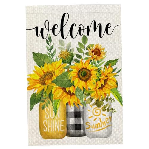 Summer Garden Flag Sunflower with Vase Welcome Flag 12x18 Inch Double Sided Yard Flags for Outdoor House Spring Decoration Spring von Abibiocy