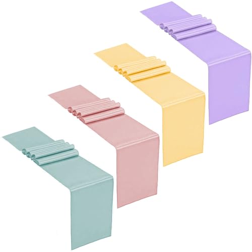Tischläufer 108 Zoll lang, 4pcs weiche glänzende Satin-Tischläufer, wasserdichte fleckenresistente Pastellpastell-Tischdecken für Geburtstagsfeier, Bankett, Abschluss, Engagements Tischläufer 108 Zoll lang, 4pcs weiche glänzende Satin-Tischläufer, wasserdichte fleckenresistente Pastellpastell-Tischdecken für Geburtstagsfeier, Bankett, Abschluss, Engagements von Abibiocy