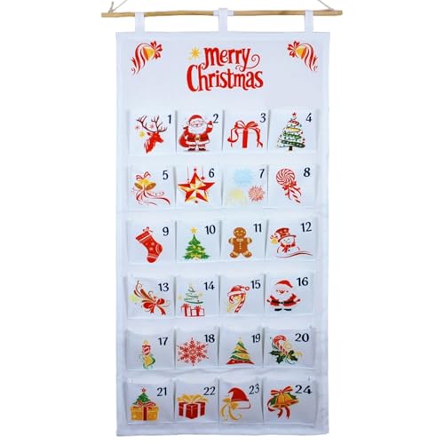 Weihnachtsab Adventskalender 24 Taschen Weihnachten Countdown -Kalender mit Seilwandhänge -Aufbewahrungstaschen für Feiertags Heim Weihnachten Advent 2025 von Abibiocy