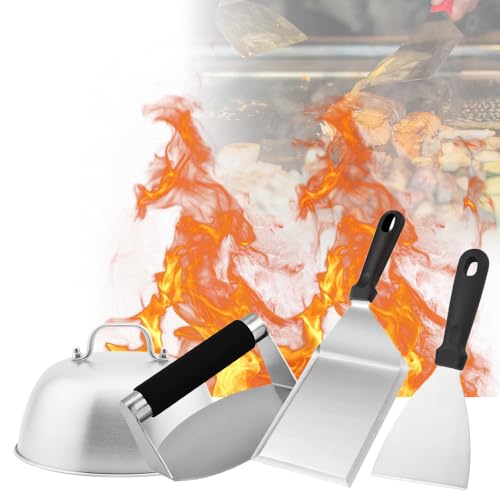 Abiemuce Smash Burger Set, 4-TLG Burger Smasher Set, aus Edelstahl Burgerglocke, Burger Spachtel-Set UND Burger Smasher, Burger Set für Gasgrill, Feuerplatte, Teppanyaki UVM. von Abiemuce