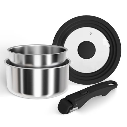 Töpfe Set mit Abnehmbaren Griffen,Edelstahl kochtopf set Ø 18 cm und Ø 20 cm Töpfen, abnehmbarem Griff und Mehrzweck-Silikondeckel, alle Herdplatten,backofenfest,PTFE- und PFOA-frei Töpfe Set mit Abnehmbaren Griffen,Edelstahl kochtopf set Ø 18 cm und Ø 20 cm Töpfen, abnehmbarem Griff und Mehrzweck-Silikondeckel, alle Herdplatten,backofenfest,PTFE- und PFOA-frei von Abijan