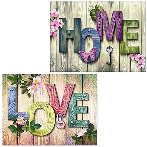 Abillyn Kreuzstich Stickpackungen Vorgedruckt, Holzschild Home and Love 2er-Pack Bilder Stickerei Set (Home & Love 2 Pack) von Abillyn