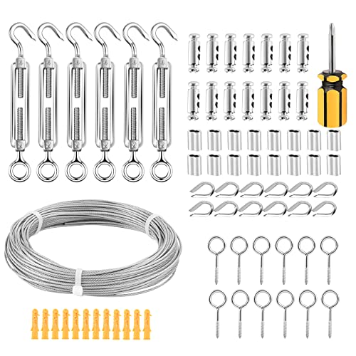 Abimars Drahtseil 2mm ＆ 30m, kunststoffbeschichteter 304 Edelstahl, Hängeset mit M2 Aluminiumhülsen, Drahtseilkauschen, Spannschlossschrauben und Augenschrauben, Stahl-Wäscheleinen-Drähte von Abimars