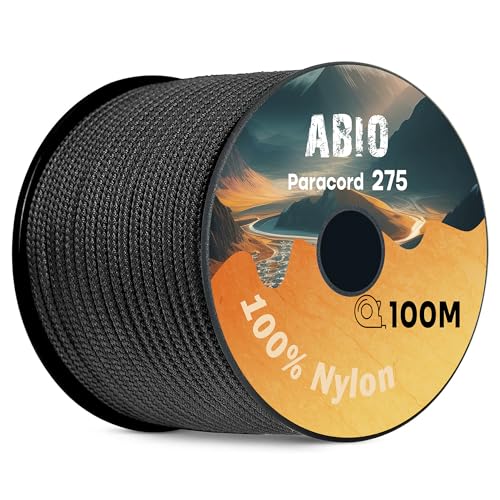 Abio Paracord 275 2.2mm 100m Nylon Seil Schnur Nylonschnur für Armbänder Abspannseile Camping Rope Wäscheleine Maurerschnur Zeltschnur für Army Ternnetz Survival Kit Ausrüstung Black #016 2.2mm 100m von Abio