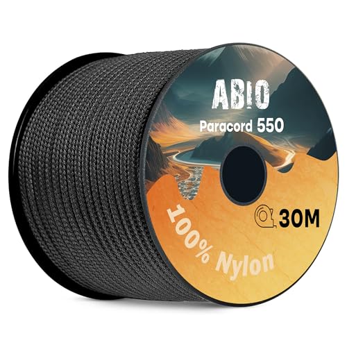 Abio Paracord 550 4mm 30m Nylon Seil Schnur Nylonschnur für Armbänder Abspannseile Camping Rope Wäscheleine Maurerschnur Zeltschnur für Army Ternnetz Survival Kit Ausrüstung Black #016 4mm 30m von Abio