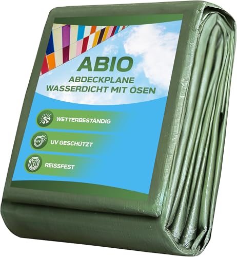 Abio Abdeckplane 4x4m Grün 90g/m² Wasserdicht Plane mit Ösen Tarp Abdeckplane Gewebeplane Schutzplane Zeltplane Bauplane Garten Holz Gartenmöbel Camping Grün 90g/m² 4x4m von Abio
