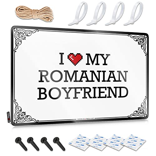 Abipuir Blechschild für Erwachsene für Männerhöhle I Love My Romanian Boyfriend Blechschild Bierschilder Vintage Lustiges Blechschild (Farbe: Farbe, Größe: 30 x 40 cm) von Abipuir