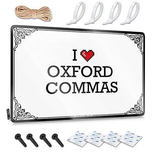 Abipuir Lustige Wandschilder I Love Oxford Commas Blechschild Lustiges Vintage Metallschild Badezimmer Wandkunst (Farbe: Farbe, Größe: 20 x 30 cm) von Abipuir