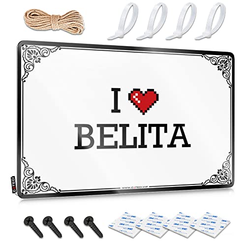 Abipuir Schilder für Garage, I Love Belita, Blechschild, Wanddekoration, für den Außenbereich, Veranda-Dekor (Farbe: Farbe, Größe: 20 x 30 cm) von Abipuir