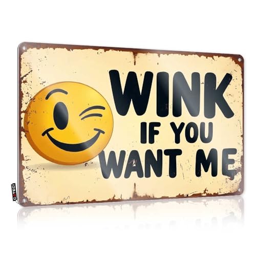 Lustige Türschilder "Wink If You Want Me: A Smiley", Blechschild, Metall-Barschilder, Blechschilder (20 x 30 cm) von Abipuir