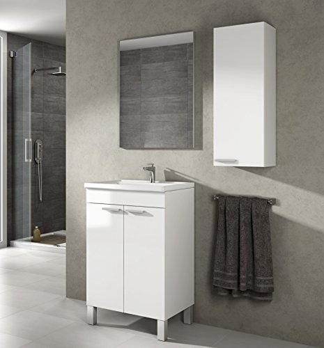 Schrank Bad oder WC zum Aufhängen an der Wand, Weiß-Glanz 30 x 85 x 25 cm von Abitti