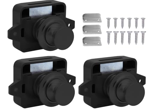 Abiyou 3PCS Cabinet Lock Catch, Taste Schubladen Verriegelung, Push Button Lock, Push Lock Schloss, Druckknopfverriegelung, Push Button Catch Door lock, für Schrank, Wohnmobil, Schiff (Schwarz) von Abiyou