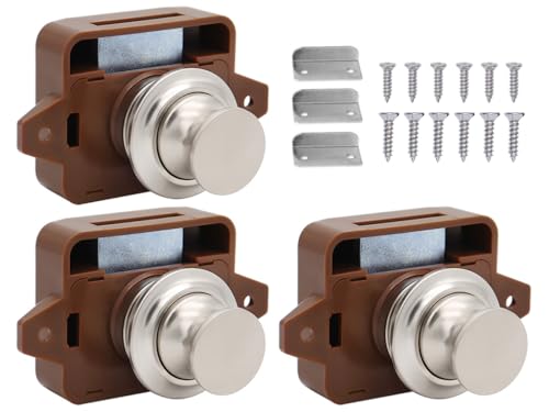 Abiyou 3PCS Cabinet Löck Catch, Taste Schubladen Verriegelung, püsh Button Löck, püsh löck Schloss, Druckknopfverriegelung, Button Catch Door Löck, für Schrank, Wohnmobil, Schiff (Braun) von Abiyou