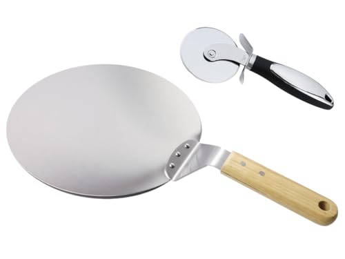 Abiyou Pizzaschieber mit Holzgriff, Pizzaschaufel Edelstahl Senden Pizzaschneider, 10 Zoll Pizzaschieber Perforiert, Runder Pizzaschieber, für Backen von Hausgemachter Pizza, Brot, Keksen und Kuchen von Abiyou