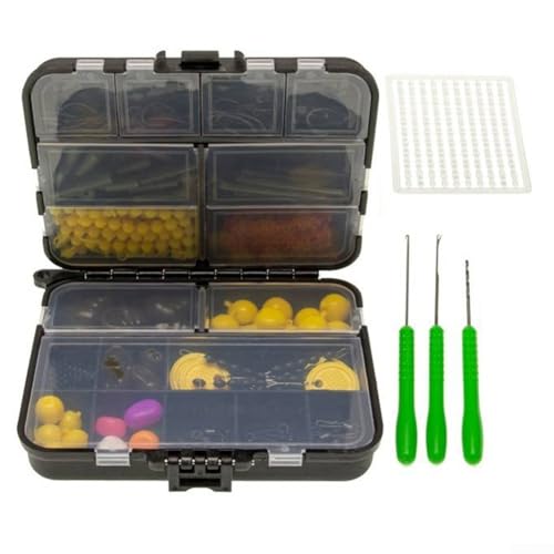 143/145-teiliges Karpfenangelausrüstungs-Set, mit mattschwarzen Drehgelenken, Schwanzgummis, Hühneraugen, Sicherheitsclips, Angelperlen, Boilie-Stops, Schrumpfschlauch und Rig-Rohr (145 Stück) von Ableholy