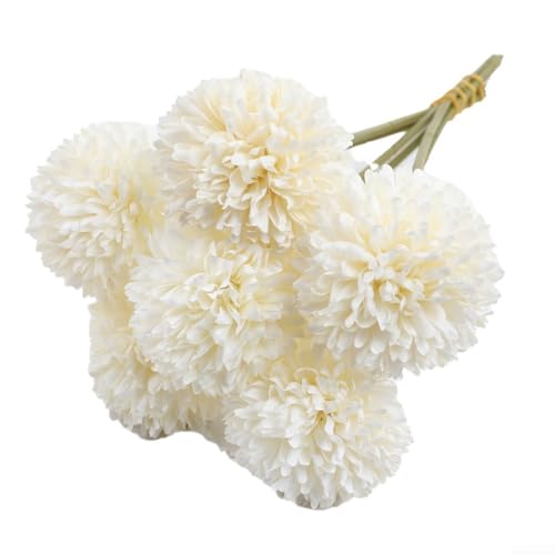6 künstliche Chrysanthemen-Kugel-Blumenstrauß für Hochzeit, Tischdekoration, Partydekoration und Blumenarrangement zu Hause (weiß) von Ableholy