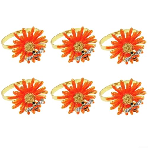 Elegante Blumen-Serviettenringe für Hochzeiten und Partys, stilvolle Tischdekoration für Frühlingsversammlungen (orange), 6 Stück von Ableholy