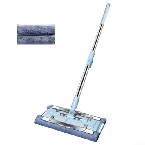 Flacher Wischmopp, keine Hände waschbar, saugfähig, Mikrofaser-Mopp-Pad mit Edelstahlgriff für Haus, Küche, Holzboden (blau) von Ableholy