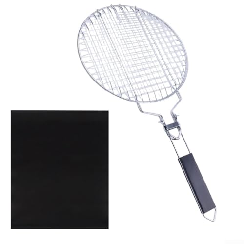 Grillkorb Edelstahl Rund BBQ Grill Mesh Klemme mit abnehmbarem Griff für Gemüse Fleisch für Outdoor Camping Barbecue Grillkorb Edelstahl Rund BBQ Grill Mesh Klemme mit abnehmbarem Griff für Gemüse Fleisch für Outdoor Camping Barbecue von Ableholy
