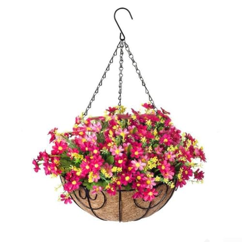 Rattan Hängekorb Dekoration mit UV-geschützten künstlichen Blumen für lang anhaltende Schönheit (A) von Ableholy