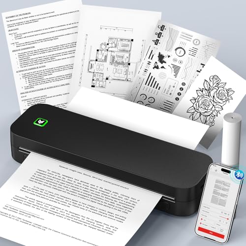 Ablemark Bluetooth Thermodrucker A4, Portable Mobiler Drucker A4 für Unterwegs, Inkless Printer Kompatibel mit Android & IOS und Laptop, Tragbarer Drucker für Zuhause, Büro, Tattoo Stencil Drucker von Ablemark