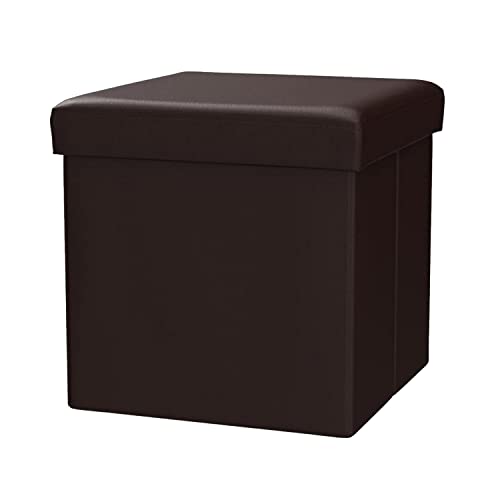 Ablovo Sitzhocker mit Stauraum, faltbar Fußhocker Aufbewahrungsbox aus Kunstleder oder Leinen, 38 x 38 x 38 cm (Kunstleder, Dunkelbraun) von Ablovo
