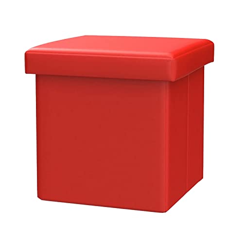 Ablovo Sitzhocker mit Stauraum, faltbar Fußhocker Aufbewahrungsbox aus Kunstleder oder Leinen, 38 x 38 x 38 cm (Kunstleder, Rot) von Ablovo