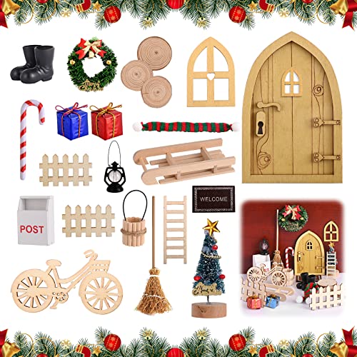 Abnaok 23pcs Wichteltür Komplettset, Miniatur Wichtel Zubehör Wichteltür Set, Weihnachtswichtel Tür Wichtelhaus von Abnaok