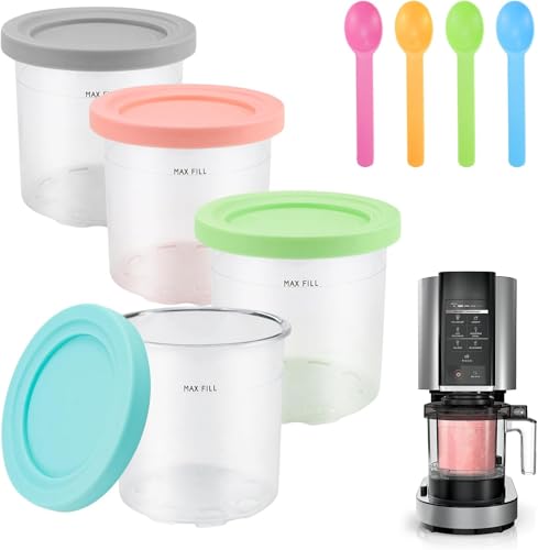 Abnaok 4 Stück Creami Behälter für Ninja Creami Eismaschine, Creami Pint Behälter mit Deckel 600ml von Abnaok