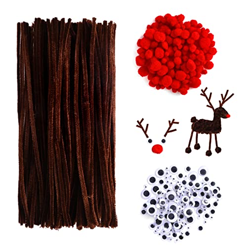 Abnaok 450pcs Pfeifenputzer Bunt zum Basteln Set, 150 Stück Rote Pom Poms, 150 Stück Wackelaugen Selbstklebend, 150 Stück Pfeifenreiniger Braun Abnaok 450pcs Pfeifenputzer Bunt zum Basteln Set, 150 Stück Rote Pom Poms, 150 Stück Wackelaugen Selbstklebend, 150 Stück Pfeifenreiniger Braun von Abnaok