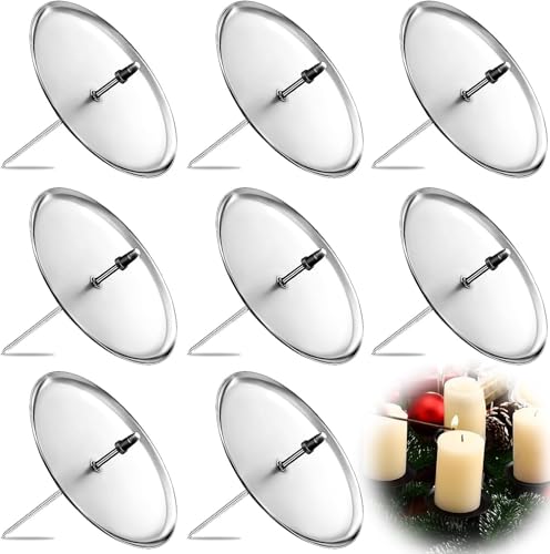 Abnaok 8 Stück Kerzenhalter Adventskranz, 8cm Kerzenständer Stumpenkerzen aus Metall Adventskerzenhalter mit Dorn, Kerzenhalter für Adventskranz (Silber) von Abnaok