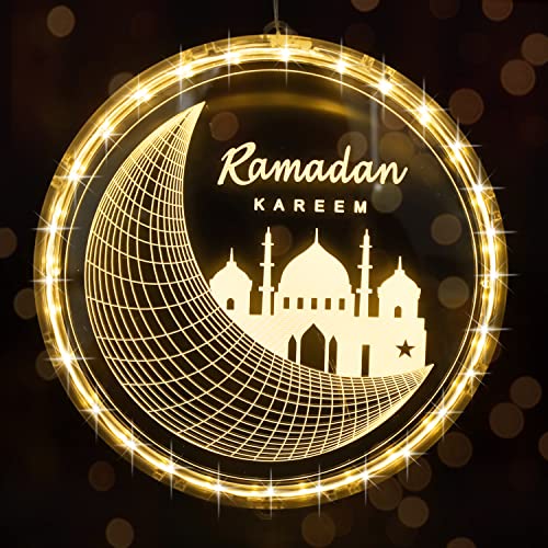 Abnaok Eid Ramadan Lichterkette,9.45 Zoll,Mubarak Home Lampe Dekorationen,LED Muslim Ramadan Lichter,Eid Ramadan Dekoratives Licht,Mond und Stern Islam Mubarak Dekoration für Outdoor Indoor von Abnaok