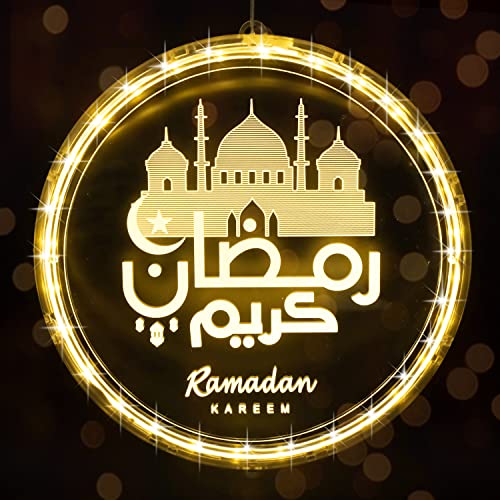 Abnaok Eid Ramadan Lichterkette,9.45 Zoll,Mubarak Home Lampe Dekorationen,LED Muslim Ramadan Lichter,Eid Ramadan Dekoratives Licht,Mond und Stern Islam Mubarak Dekoration für Outdoor Indoor von Abnaok