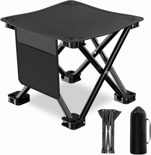 Abnaok Klapphocker - Schwarz - 1 Stück - Canvas Campinghocker Erwachsene Klein Tragbar Leicht Outdoor Faltbar Gartensitz für Angeln, Reisen, Picknick von Abnaok