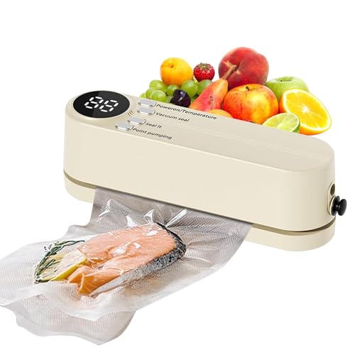 Mini Vakuumierer, Tragbar 60 KPA Folienschweißgerät mit 3 Temperaturstufen, 5 Beutel, 1 Inflator Adapte und 1 Luftabsaugadapter zur Snackkonservierung und Lebensmittelaufbewahrung(beige) von Abnaok