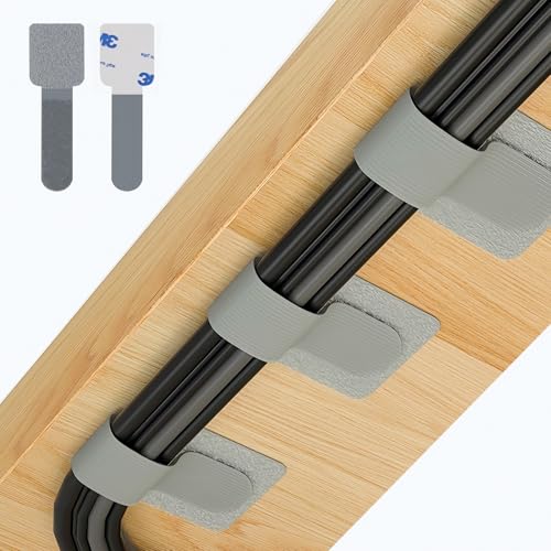 Abnii 50 Stück Kabelmanagement Schreibtisch, Kabelbinder Selbstklebend Klettband Kabel Organizer Schreibtisch Kabelhalter Kabelklemmen Kabelclips Kabelbefestigung für TV, Lichterkette, Grey, Small von Abnii
