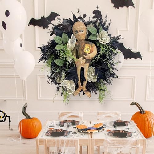 Aboiled 1 Stück Neuer Halloween-Mumienkranz für die Haustür, Mumien-Halloween-Kranz, Gruseliges Halloween, Halloween-Schädel Aboiled 1 Stück Neuer Halloween-Mumienkranz für die Haustür, Mumien-Halloween-Kranz, Gruseliges Halloween, Halloween-Schädel von Aboiled