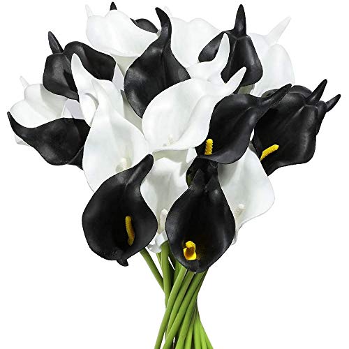 Aboiled 20 Stück Calla Lily Braut Hochzeits Strauß Pu Arrangement für Haus Büro Party (Schwarz und) von Aboiled