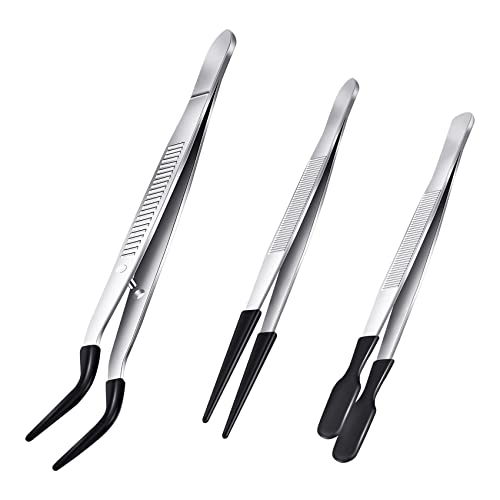 Aboiled 3-Teilige Pinzetten mit Gummispitzen Pinzetten PVC-Beschichtetes Pinzetten-Set, Gummipinzetten mit Gerader und Flacher Spitze Schwarz von Aboiled