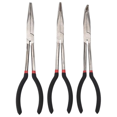Aboiled 3 x 11 EXTRA LANGE NASEN ZANGEN SET GERADE & BENT TIPP GRIP HAND WERKZEUG von Aboiled