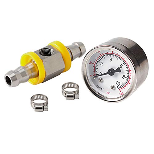 Aboiled Universelles Kraftstoff Manometer 1/8 NPT (140 Psi) mit 3/8 Kraftstoff Leitung Kraftstoff Druck Messer Sensor T-Fitting Adapter von Aboiled