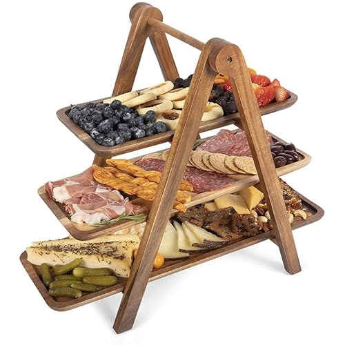 Aboiledy 3Etagen Servierplatte Holz, Obstschale Cake Board, Rechteckig Obst Etagere Tortenständer, Kuchenplatte Donut Ständer Cupcake Ständer, Käseplatte Gemüseregal Obstregal,Holzteller Etagenständer von Aboiledy