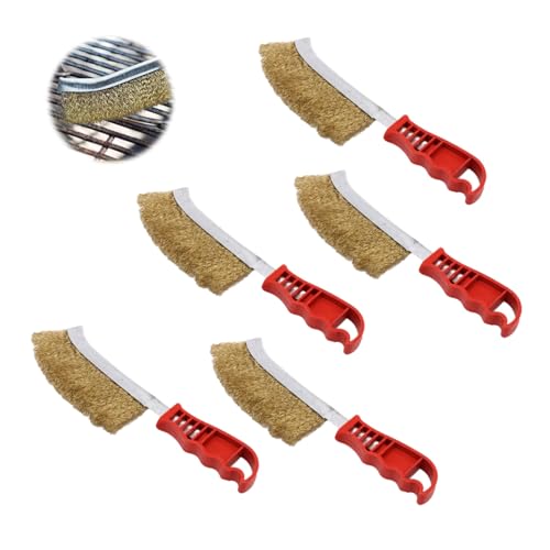 Abonana 5 STÜCK Messingbürste Grill, Grillbürste Messing Mehrzweck, Drahtbürste Set Mit Gebogenem Griff mit Borsten aus Edelstahl Messing für Grillrost,Gasgrill, Holzkohlegrill, Gusseisengrill von Abonana